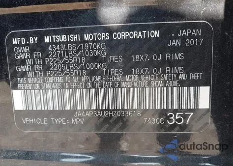 2017 Mitsubishi Outlander Sport 2.0 Es/2.0 Le z USA, uszkodzony, nr VIN JA4AP3AU2HZ033618